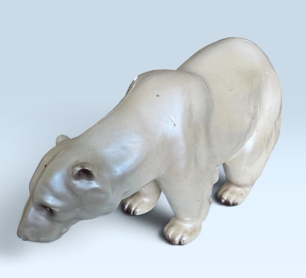 Vintage White Polar Porcelain Polar Bear Figurine - Mid Century Animal 11 in